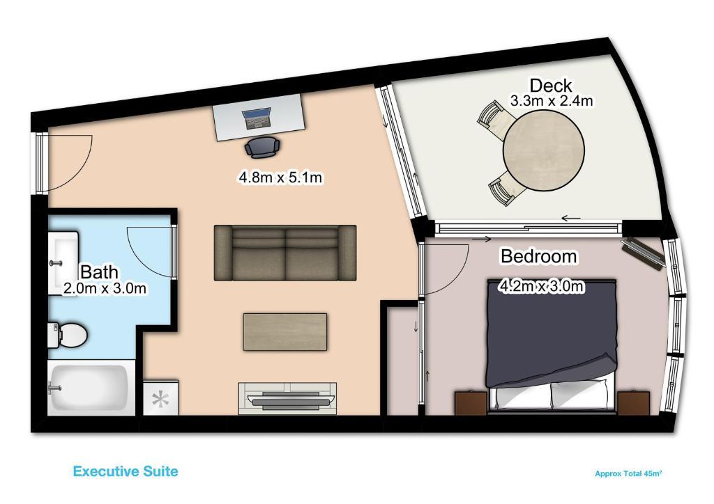 The Point Brisbane Hotel מראה חיצוני תמונה A floorplan of a typical one-bedroom apartment